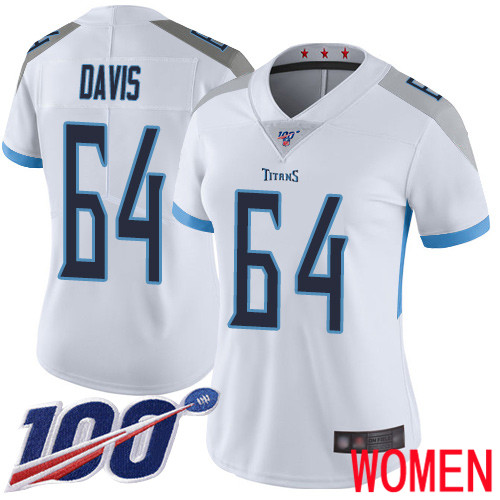 Tennessee Titans Limited White Women Nate Davis Road Jersey NFL Football #64 100th Season Vapor Untouchable->women nfl jersey->Women Jersey